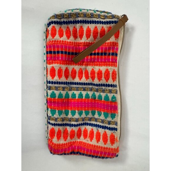Handmade Tribal-Inspired Multicolor Cotton Canvas Clutch With Zipper & Leather S - Picture 8 of 16